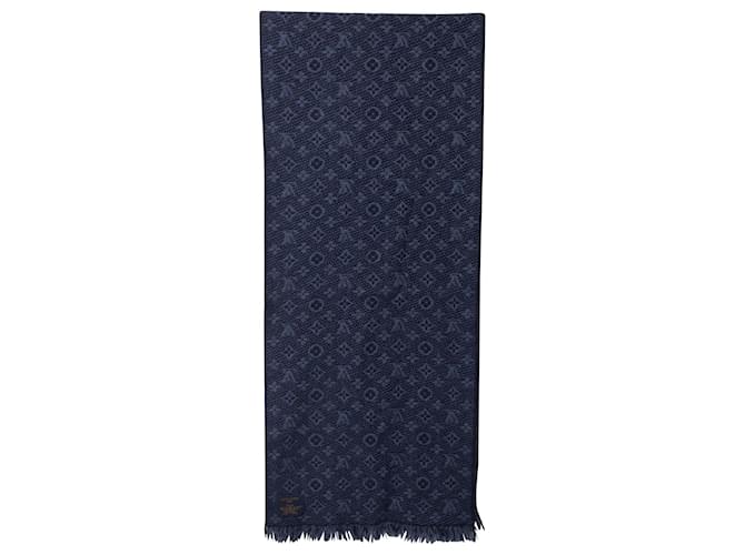 Louis Vuitton-Monogramm-Schal aus blauer Wolle  ref.675545
