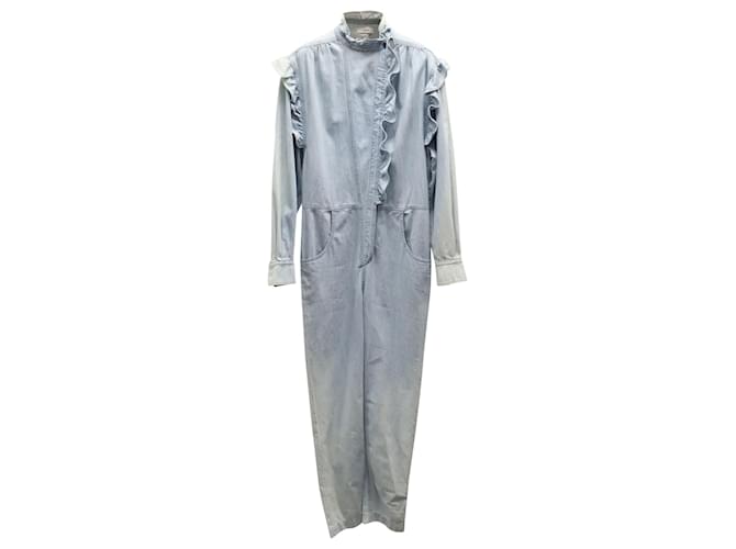 Isabel Marant Etoile Ruffled Jumpsuit in Light Blue Cotton Denim  ref.675564