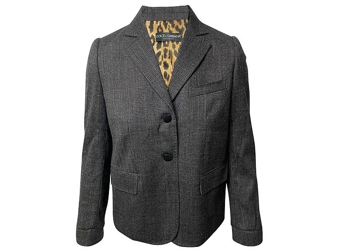 Blazer forro estampado de leopardo Dolce & Gabbana em lã cinza