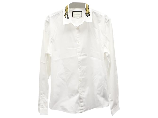 Gucci Duke Appliquéd Oxford Shirt in White Cotton  ref.675575