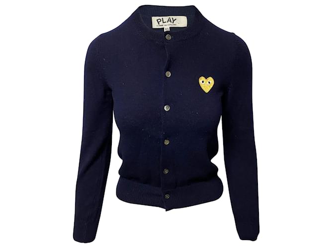 Comme Des Garcons Play Women's V-neck Pullover in Navy Blue Wool Cotton  ref.675577