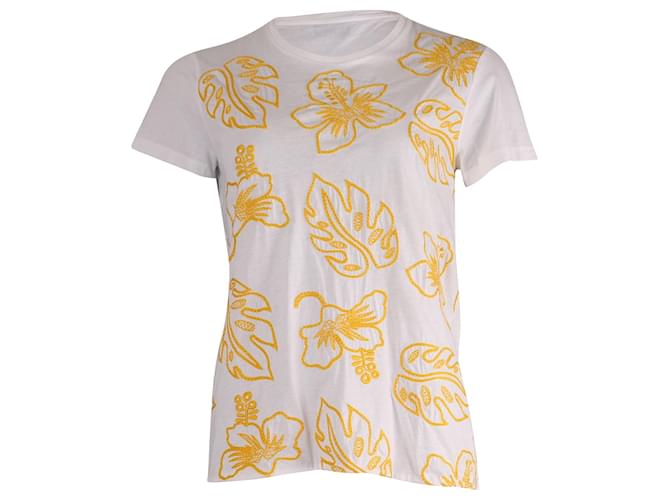 Prada Embroidered Short Sleeve T-shirt in White Cotton   ref.675578