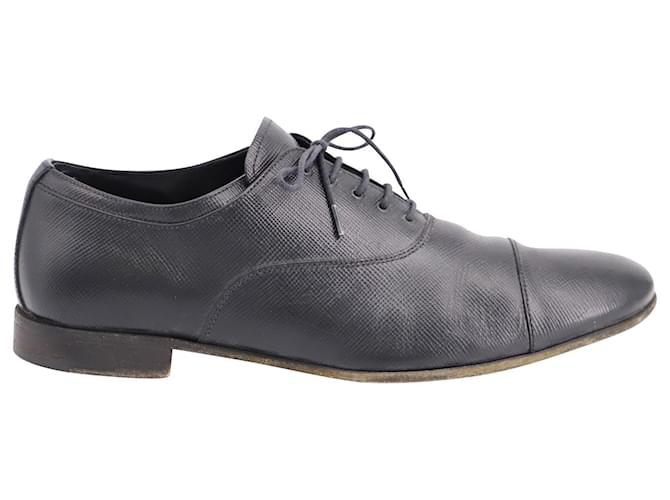Prada Saffiano Lace Up Oxford Shoes in Black Leather  ref.675580