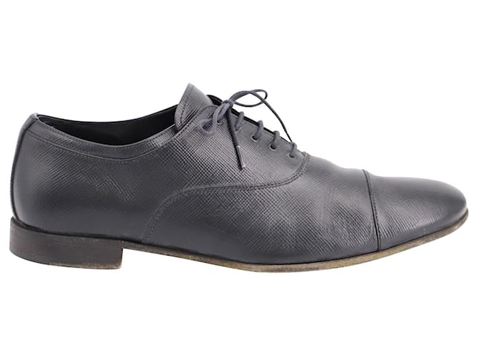 Sapatos Oxford Prada Saffiano com cadarço em couro preto  ref.675580