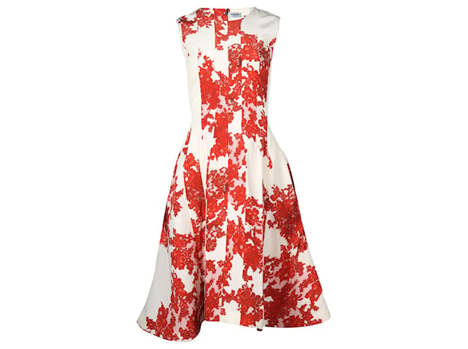 Thom Browne Floral Paneled Midi Dress in Red Silk  ref.675597