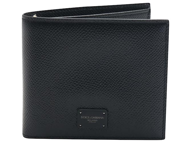 Dolce & Gabbana Bifold Wallet with Logo Plaque in Black Calfskin Leather Pony-style calfskin  ref.675599