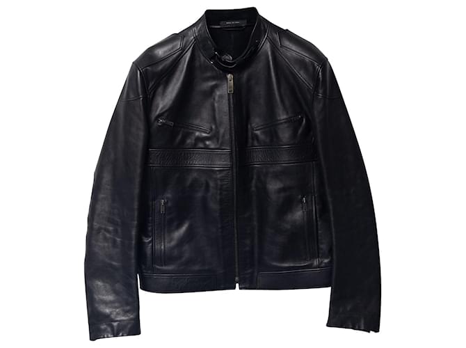 Gucci Ungefütterte Bikerjacke aus schwarzem Leder  ref.675618