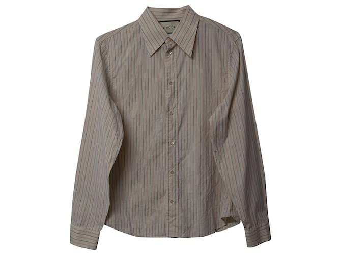 Gucci Gestreiftes Langarmhemd mit Knopfleiste vorne aus cremefarbener Baumwolle Weiß Roh  ref.675619