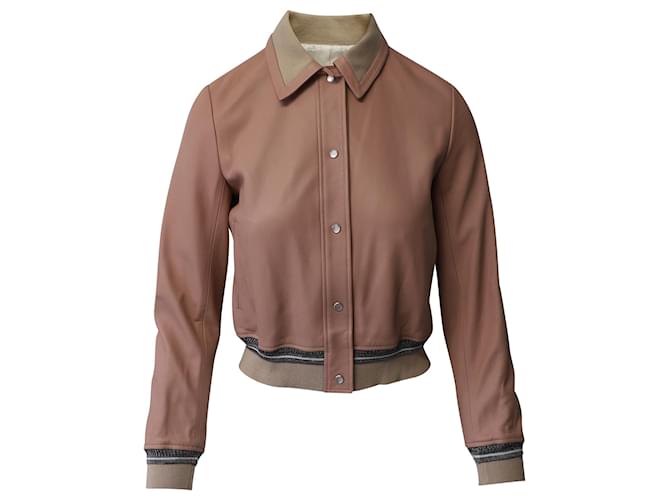Sandro Paris Varsity Bomber Jacket in Light Pink Leather   ref.675636