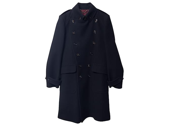 Abrigo de lana negra con forro de estilo militar de Burberry Negro  ref.675639