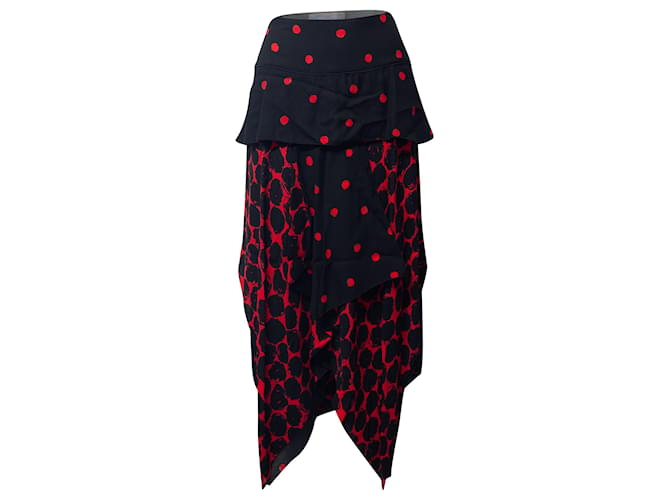 Proenza Schouler Asymmetric Tiered Skirt in Black and Red Viscose Multiple colors Cellulose fibre  ref.675640