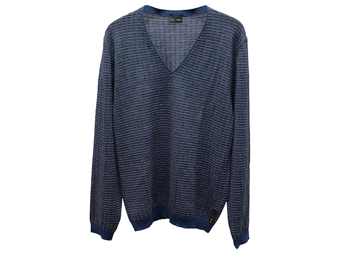 Fendi Pull à col en V tricoté en laine bleue  ref.675673