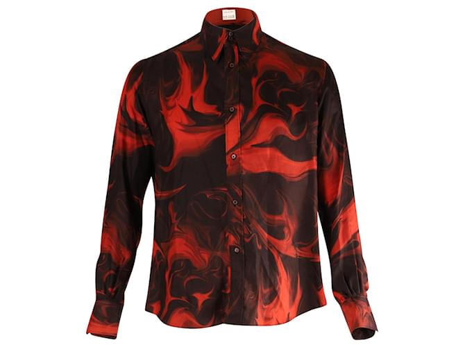 Camisa Gucci Estampada De Botones En Seda Roja  ref.675682