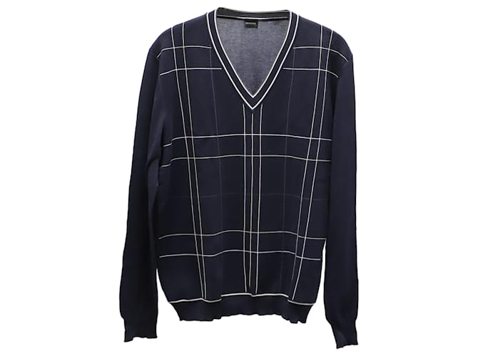 Jil Sander Window Pane Plaid Sweater in Navy Blue Cotton  ref.675690