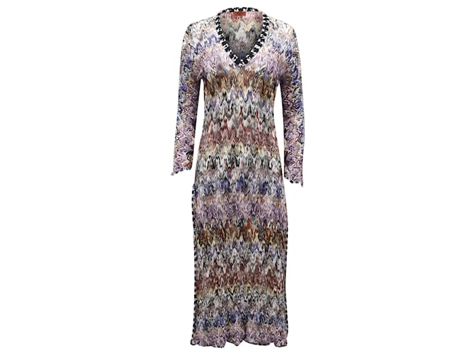 Missoni Printed Longsleeve V Neck Kaftan Dress in Multicolor Rayon Multiple colors Cellulose fibre  ref.675692