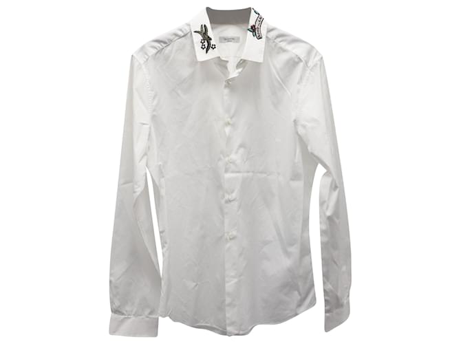 Valentino Garavani Slim-Fit Camisa Embelezada em Algodão Branco  ref.675708