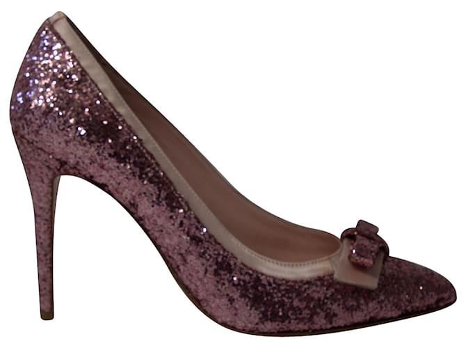 Valentino Garavani Zapatos de tacón de aguja con lazo en punta y purpurina rosa de Red Valentino  ref.675709