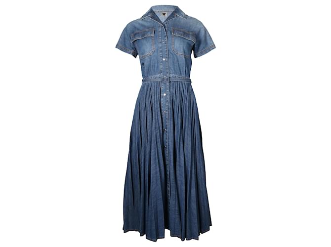 Dior Denim Pleated Dress in Blue Cotton  ref.675732