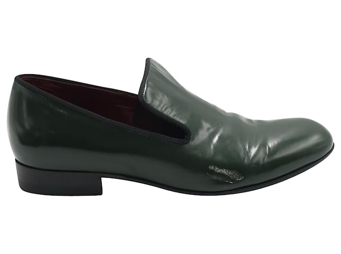 Céline Celine Flat Loafer aus grünem Leder Khaki  ref.675737