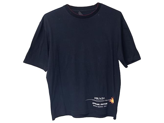 T-shirt girocollo stampata Prada x Mr Porter in cotone nero  ref.675762