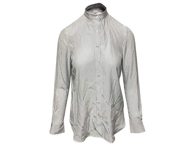 Frame Denim Camisa de listras clássicas com armação em seda azul e branca Charmeuse Branco  ref.675764