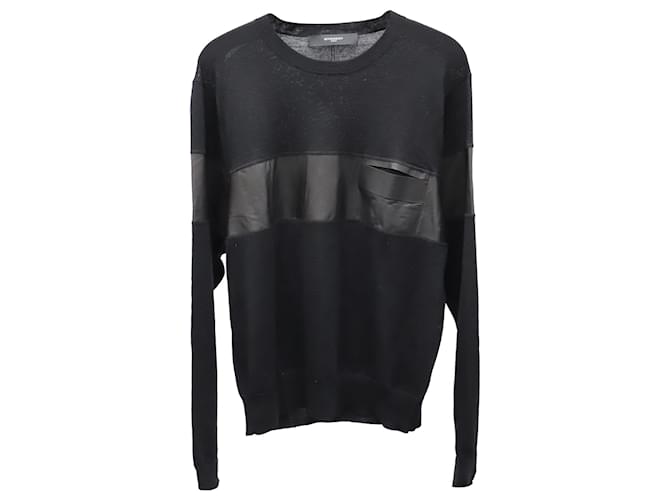 Givenchy Pullover mit Lederstreifendetail aus schwarzer Wolle  ref.675768