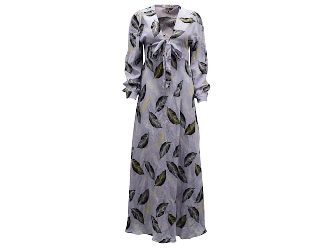Miu Miu Leaf-Printed Maxi Dress in Purple Silk  ref.675771