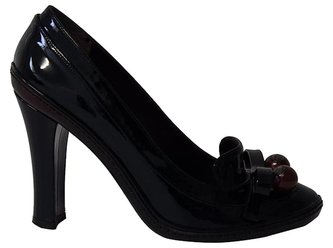 Céline Celine Cherry Embellished Pumps in Dark Brown Patent Leather  ref.675776