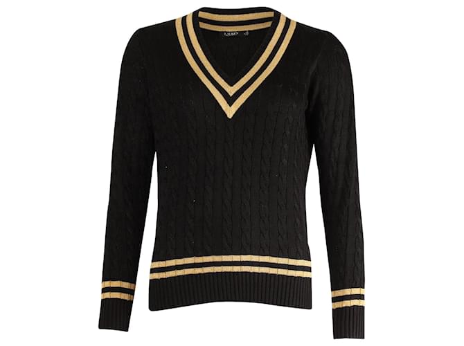 Ralph Lauren Cricket Langarm-Pullover in Metallic-Gold und schwarzer Baumwolle Mehrfarben  ref.675779