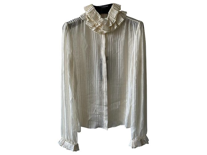 Saint Laurent Ivory white shirt with gold threads Golden Eggshell