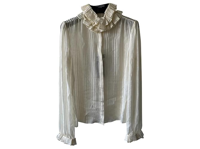 Saint Laurent Ivory white shirt with gold threads Golden Eggshell Silk  ref.675812