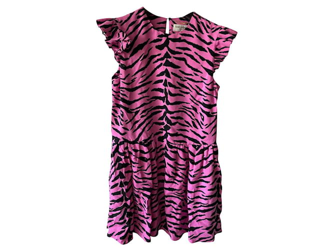 Saint Laurent Kleid (schwarzer und rosa Zebradruck) Pink Seide Viskose  ref.675829
