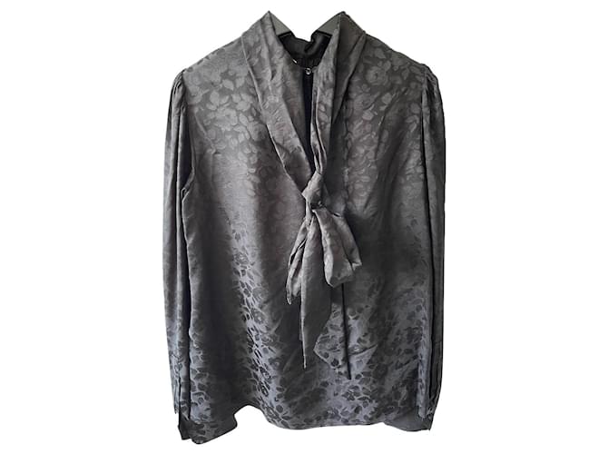 Saint Laurent black blouse with rose pattern Silk  ref.675840