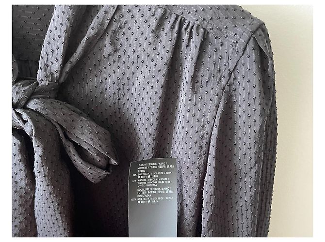 Camicetta Saint Laurent in seta nera con fiocco Nero