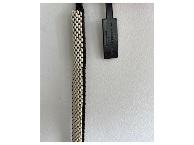 Feiner Perlengürtel mit Yves Saint Laurent-Logo Braun Weiß Leder Stahl  ref.675861