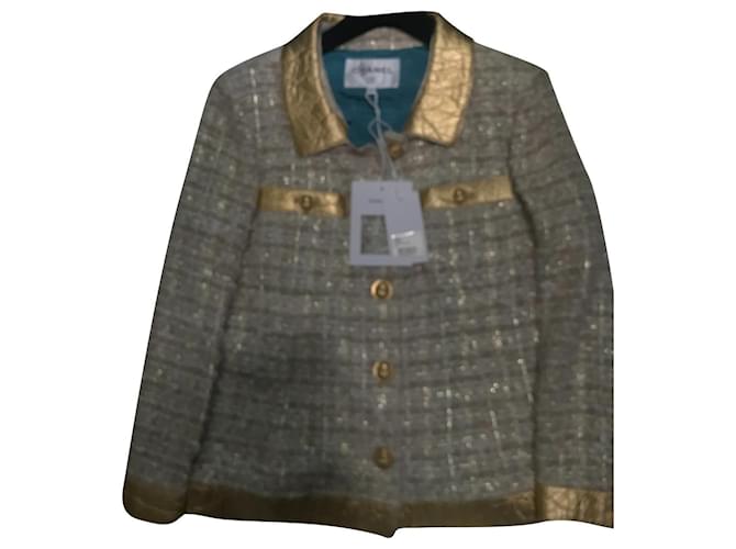 Multicolor Chanel 19una giacca d'oro ecru oro tweed di qualità museale rara Multicolore Cotone  ref.675973
