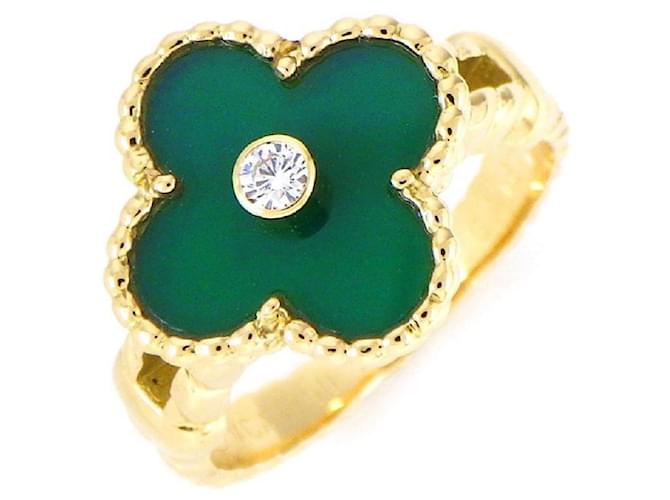 * Van Cleef & Arpels Anello Vintage Alhambra Twist Band Raro oggetto da collezione 1 Point Diamond Green Calcedonio D'oro Verde Oro giallo  ref.675986