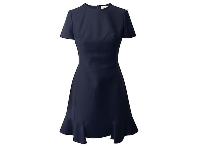 Christian Dior Ruffled Hem Fit and Flare Dress in Navy Blue Wool  ref.676194