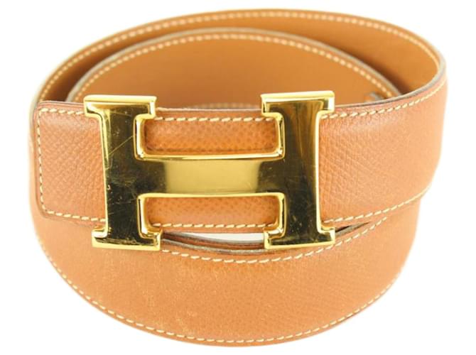 Hermès Marrón x Dorado 32mm Kit de cinturón reversible con logotipo H Oro blanco  ref.676272