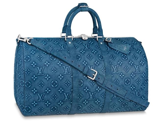 Louis Vuitton LV Keepall 50 Couro jeans Azul  ref.676393