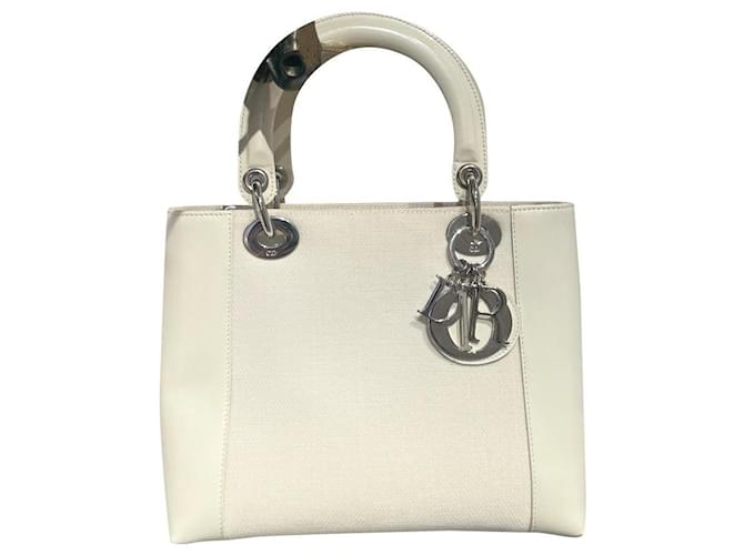 Christian Dior Handtaschen Weiß Leder Leinwand  ref.676706