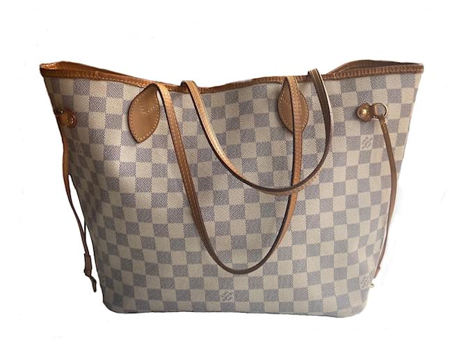 Louis Vuitton Neverfull MM Damier Azur Blue Beige Cream Cloth ref