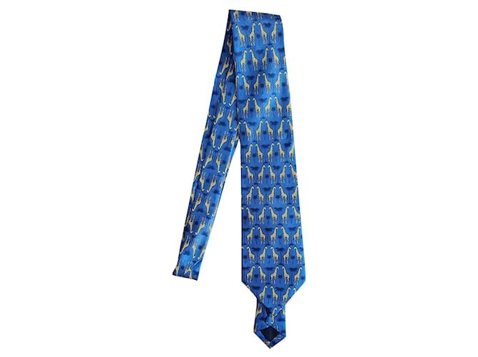 Hermès Corbatas Azul Seda  ref.677148