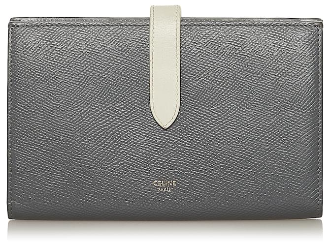 Céline Celine Grey Large Strap Wallet aus zweifarbigem genarbtem Kalbsleder Grau Kalbähnliches Kalb  ref.677245