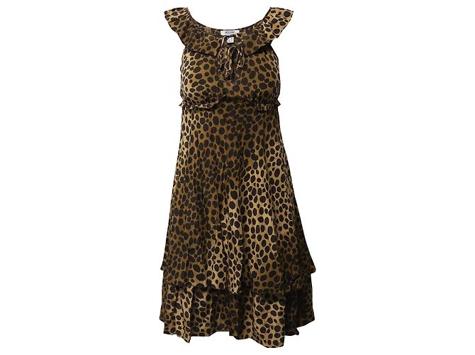 Moschino Cheap and Chic Abito Midi Stampa Leopard in Seta Multicolor