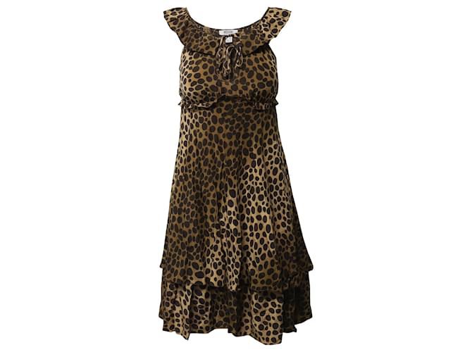 Moschino Cheap And Chic Vestido midi barato e chique com estampa de leopardo Moschino em seda multicolorida  ref.677317