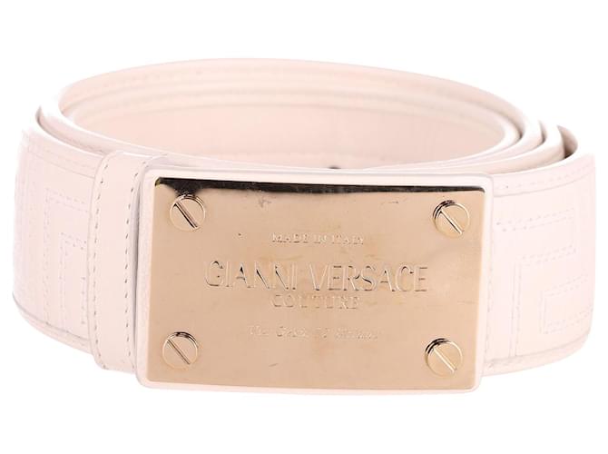 Versace Gürtel mit Metallplattenschnalle aus weißem Leder  ref.677350