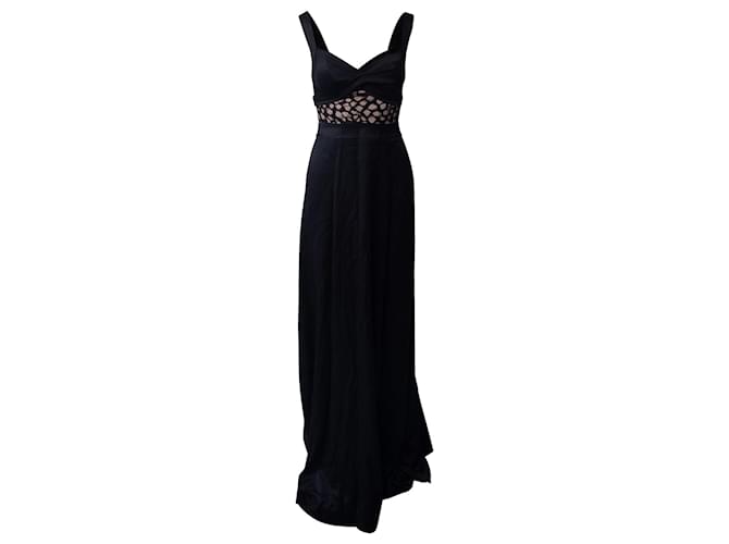 Temperley London Long Graphic Tile Lace Dress in Black Silk  ref.677365