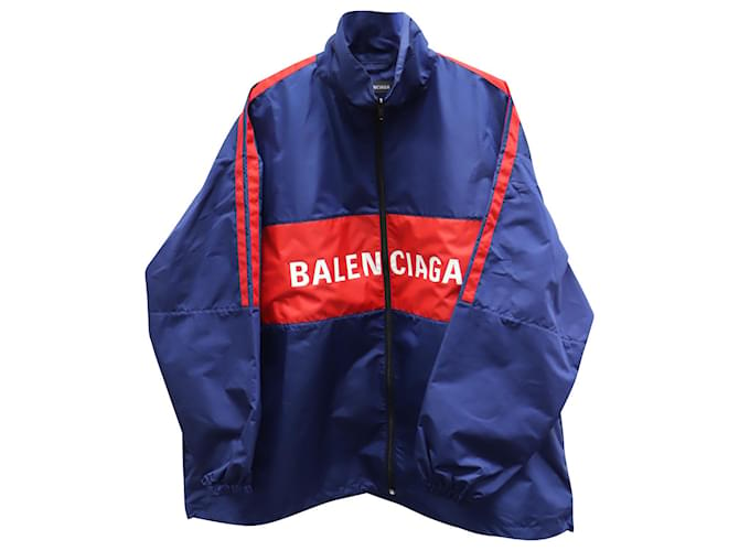 Balenciaga Windjacke mit Reißverschluss und Logo aus rot/blauem Nylon  ref.677387