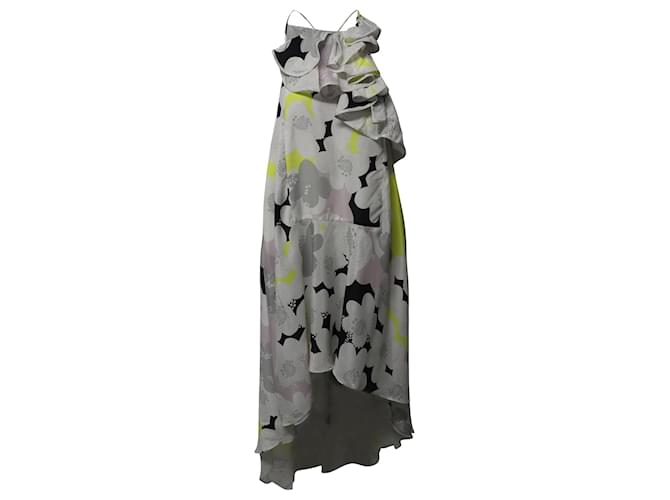 Diane Von Furstenberg Neckholder-Midi-Sommerkleid mit Rüschen aus mehrfarbiger Seide  ref.677391